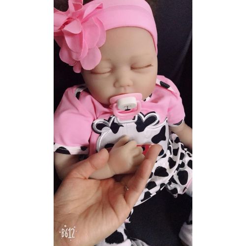  NPK reborn Baby Doll Girl Realistic Sleeping Silicone Vinyl 22 Weighted Body Real Life Pink with Cow Pattern...