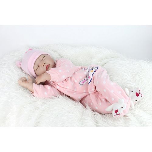  NPK Reborn Baby Dolls Girl 22 Inches Soft Silicone Vinyl Realistic Lifelike Sleeping Handmade Weighted Baby Toddler Gifts Pink Outfit Gift Set for Ages 2+