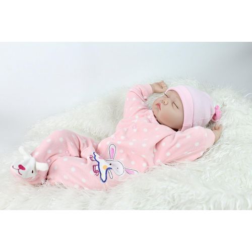  NPK Reborn Baby Dolls Girl 22 Inches Soft Silicone Vinyl Realistic Lifelike Sleeping Handmade Weighted Baby Toddler Gifts Pink Outfit Gift Set for Ages 2+