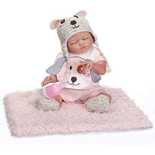  NPK Sleeping Reborn Baby Dolls Silicone Full Body Girl Washable Toys Doll 20Inch Lovely Dog Bib Outfit Toddler Gift Set