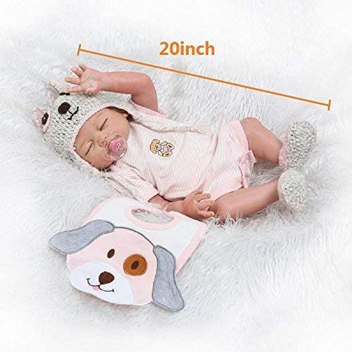  NPK Sleeping Reborn Baby Dolls Silicone Full Body Girl Washable Toys Doll 20Inch Lovely Dog Bib Outfit Toddler Gift Set