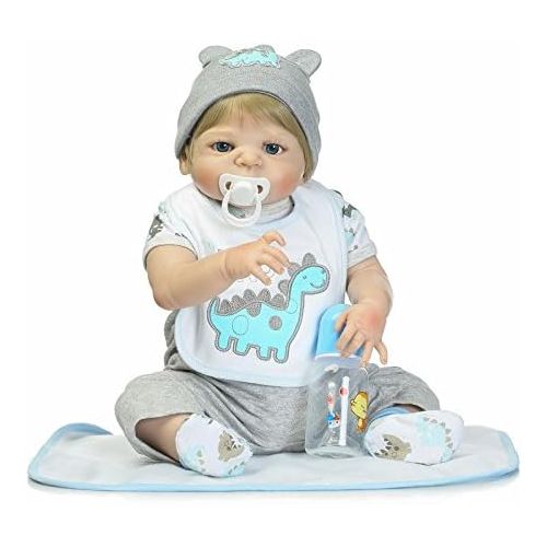  NPKDOLL Realistic Reborn Baby Dolls 22 Lifelike Silicone Baby Boy Full Body Eyes Open Real Baby Doll Anatomically Correct Washable My Dino