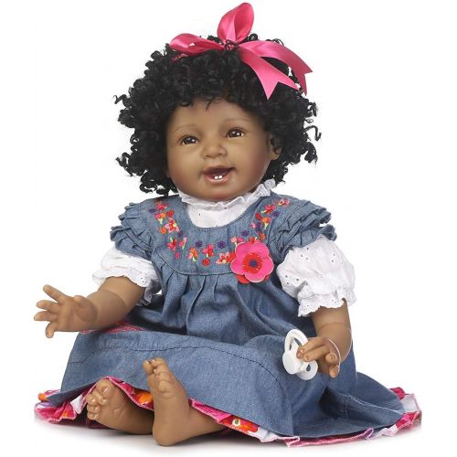  NPKDOLL Realistic African American Baby Dolls Girl Reborn Baby Dolls Black Doll Lifelike Soft Vinyl Silicone Baby 22 Inches Handmade Reborn Babies Weighted Doll Eyes Open