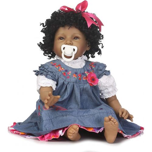  NPKDOLL Realistic African American Baby Dolls Girl Reborn Baby Dolls Black Doll Lifelike Soft Vinyl Silicone Baby 22 Inches Handmade Reborn Babies Weighted Doll Eyes Open