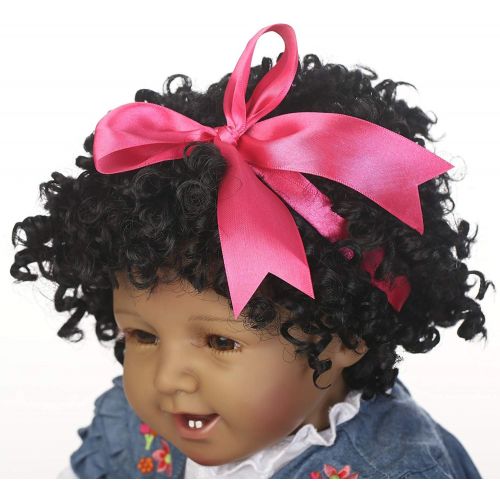  NPKDOLL Realistic African American Baby Dolls Girl Reborn Baby Dolls Black Doll Lifelike Soft Vinyl Silicone Baby 22 Inches Handmade Reborn Babies Weighted Doll Eyes Open