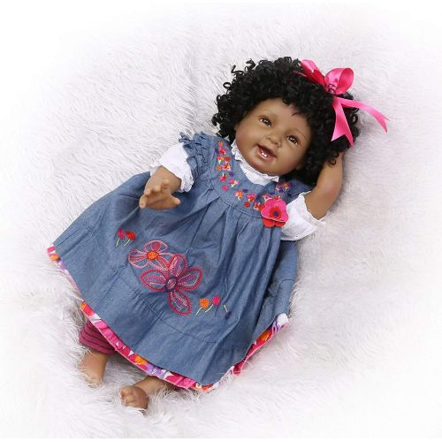  NPKDOLL Realistic African American Baby Dolls Girl Reborn Baby Dolls Black Doll Lifelike Soft Vinyl Silicone Baby 22 Inches Handmade Reborn Babies Weighted Doll Eyes Open