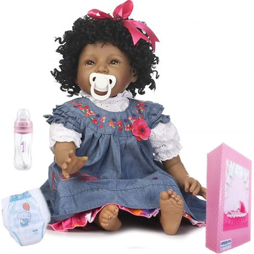  NPKDOLL Realistic African American Baby Dolls Girl Reborn Baby Dolls Black Doll Lifelike Soft Vinyl Silicone Baby 22 Inches Handmade Reborn Babies Weighted Doll Eyes Open