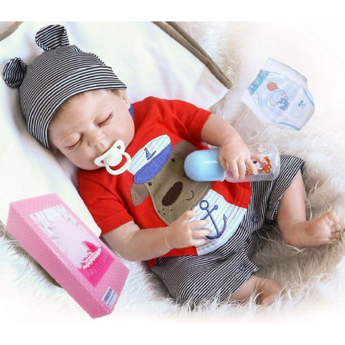  NPKDOLL Sleeping Reborn Baby Dolls Full Body Silicone Baby Boy 22 Eyes Closed Realistic Baby Reborn Dolls Anatomically Correct Real Baby Doll Washable Toy Red Outfit