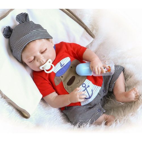  NPKDOLL Sleeping Reborn Baby Dolls Full Body Silicone Baby Boy 22 Eyes Closed Realistic Baby Reborn Dolls Anatomically Correct Real Baby Doll Washable Toy Red Outfit