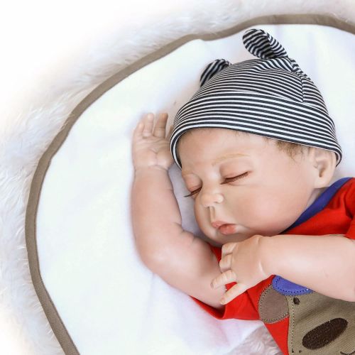  NPKDOLL Sleeping Reborn Baby Dolls Full Body Silicone Baby Boy 22 Eyes Closed Realistic Baby Reborn Dolls Anatomically Correct Real Baby Doll Washable Toy Red Outfit