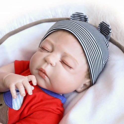  NPKDOLL Sleeping Reborn Baby Dolls Full Body Silicone Baby Boy 22 Eyes Closed Realistic Baby Reborn Dolls Anatomically Correct Real Baby Doll Washable Toy Red Outfit