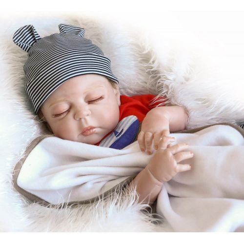  NPKDOLL Sleeping Reborn Baby Dolls Full Body Silicone Baby Boy 22 Eyes Closed Realistic Baby Reborn Dolls Anatomically Correct Real Baby Doll Washable Toy Red Outfit