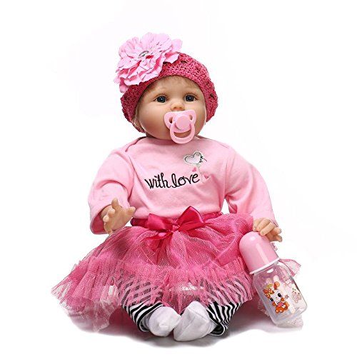  NPKDOLL Reborn Baby Doll Soft Simulation Silicone Vinyl 22inch 55cm Lifelike Vivid Toy Boy Girl White Love Pink Dress