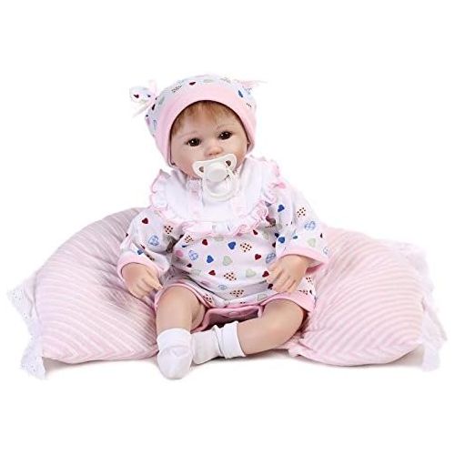  NPKDOLLS Reborn Baby Doll Soft Silicone 18inch 45cm Magnetic Lovely Lifelike Cute Boy Girl Toy Bundle Of Joy,White Bib Eyes Open