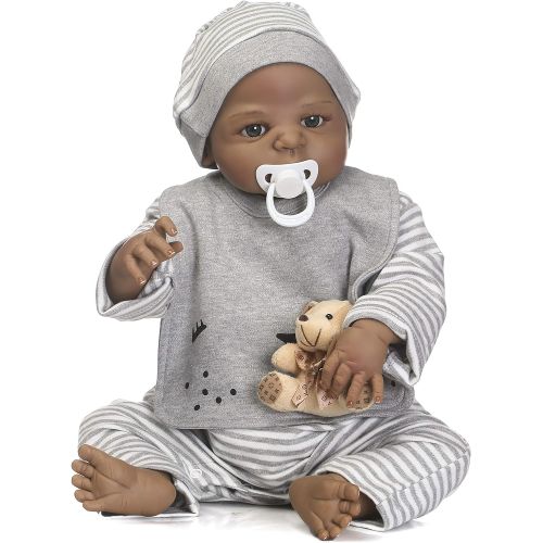  NPKDOLLS Reborn Baby Dolls African American Lifelike Reborn Dolls Boy Silicone Full Body Realistic Soft Vinyl Doll 22