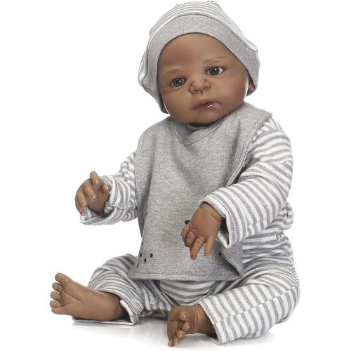  NPKDOLLS Reborn Baby Dolls African American Lifelike Reborn Dolls Boy Silicone Full Body Realistic Soft Vinyl Doll 22