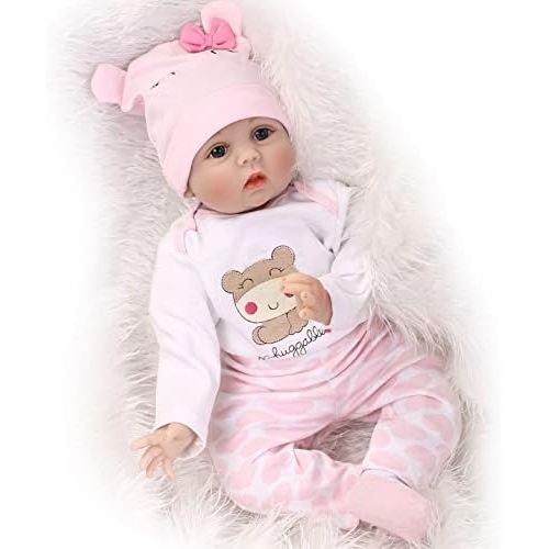  NPKDOLLs NPKDOLLS Reborn Baby Dolls 22 inches Soft Simulation Silicone Vinyl Vivid Boy Girl Toy Pink Bear Lucy