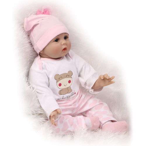  NPKDOLLs NPKDOLLS Reborn Baby Dolls 22 inches Soft Simulation Silicone Vinyl Vivid Boy Girl Toy Pink Bear Lucy