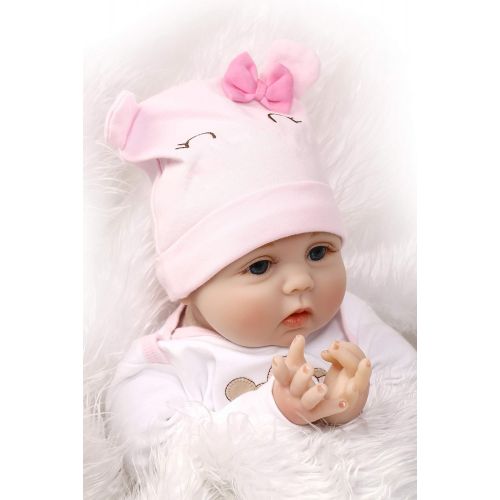  NPKDOLLs NPKDOLLS Reborn Baby Dolls 22 inches Soft Simulation Silicone Vinyl Vivid Boy Girl Toy Pink Bear Lucy