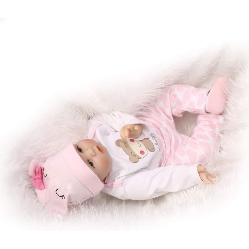  NPKDOLLs NPKDOLLS Reborn Baby Dolls 22 inches Soft Simulation Silicone Vinyl Vivid Boy Girl Toy Pink Bear Lucy