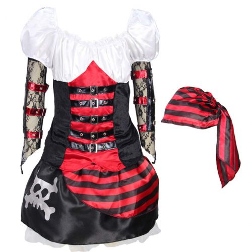 NSPSTT Girls Pirate Costume Buccanner Princess Costume Fancy Dress Outfit Halloween Cosplay
