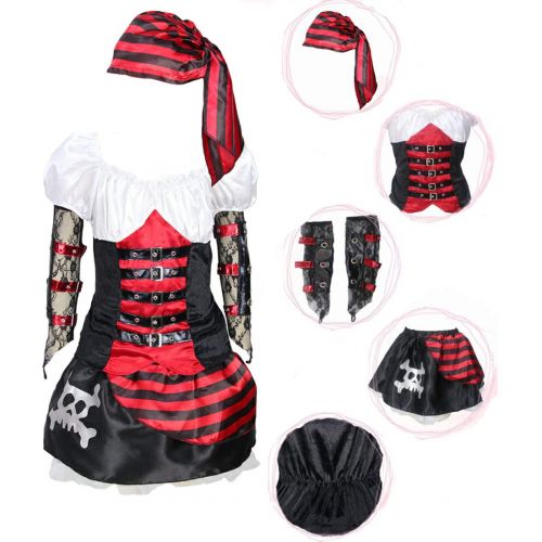  NSPSTT Girls Pirate Costume Buccanner Princess Costume Fancy Dress Outfit Halloween Cosplay