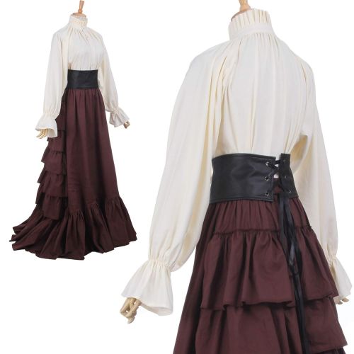  NSPSTT Women Renaissance Dress Stand-up Collar Victorian Gothic Lolita Fancy Dresses