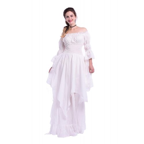  NSPSTT Womens Renaissance Dresses Irregular Sleeves Smocked Waist Tiered Maxi Dress