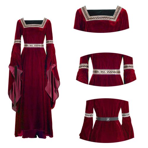  NSPSTT Womens Medieval Victorian Costume Dress Renaissance Asymmetric Fancy Dresses