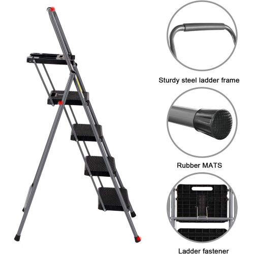  [아마존 핫딜] NSdirect 4 Step Ladder,Folding Stool Ladder with Tool Platform Portable by Lightweight Steel for Indoor/Outdoor with Sturdy Wide Pedal and Anti Slip Handgrip,330 lbs Capacity