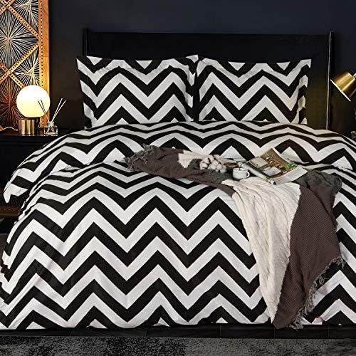  [아마존베스트]NTBAY Microfiber Twin Duvet Cover Set, 2 Pieces Ultra Soft Chevron Printed Comforter Cover Set with Zipper Closure and Corner Ties for Kids, Black and White