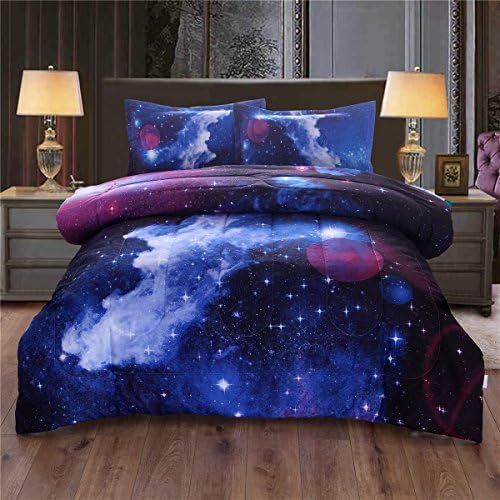  [아마존베스트]NTBED Galaxy Comforter Set Twin Size Soft Microfiber Sky Oil Printing Outer Space Bedding Sets for Teens Boys Girls Kids