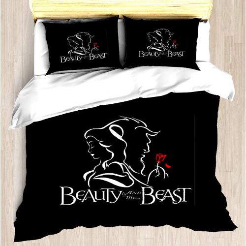  NTCBED Beauty and The Beast - Duvet Cover Set Soft Comforter Cover Pillowcase Bed Set Unique Printed Floral Pattern Design Duvet Covers Blanket Cover Queen/Full Size