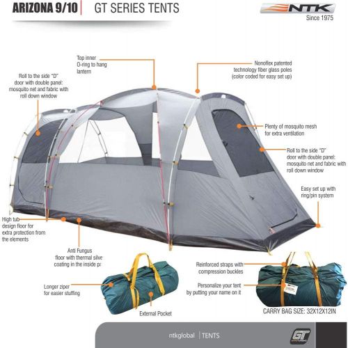  NTK Arizona GT 9 to 10 Person 17.4 by 8 Foot Sport Camping Tent 100% Waterproof 2500mm Tent