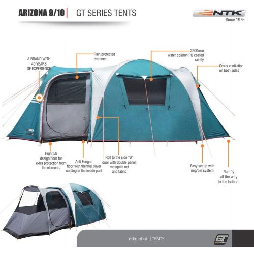  NTK Arizona GT 9 to 10 Person 17.4 by 8 Foot Sport Camping Tent 100% Waterproof 2500mm Tent