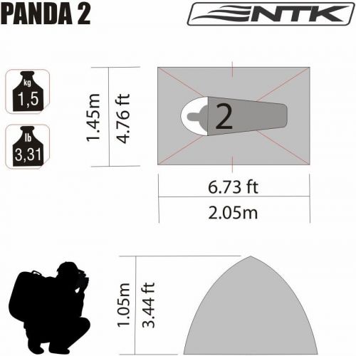  NTK Panda 2 Green Person 6.7 by 4.7 Foot Sport Camping Dome Tent 2 Seasons.