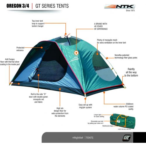  NTK Oregon GT 3 to 4 Person 7 to 7 Person Foot Outdoor Dome Family Camping Tent 100% Waterproof 2500mm, Easy Assembly, Durable Fabric Full Coverage Rainfly, Micro Mosquito Mesh