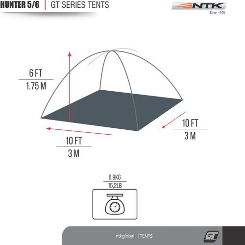  NTK HUNTER GT 5 to 6 Person 9.8 by 9.8 Foot Outdoor Dome Woodland Camo Camping Tent 100% Waterproof 2500mm, Easy Assembly, Durable Fabric Full Coverage Rain fly Micro Mosquito Mesh