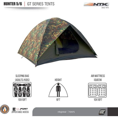  NTK HUNTER GT 5 to 6 Person 9.8 by 9.8 Foot Outdoor Dome Woodland Camo Camping Tent 100% Waterproof 2500mm, Easy Assembly, Durable Fabric Full Coverage Rain fly Micro Mosquito Mesh