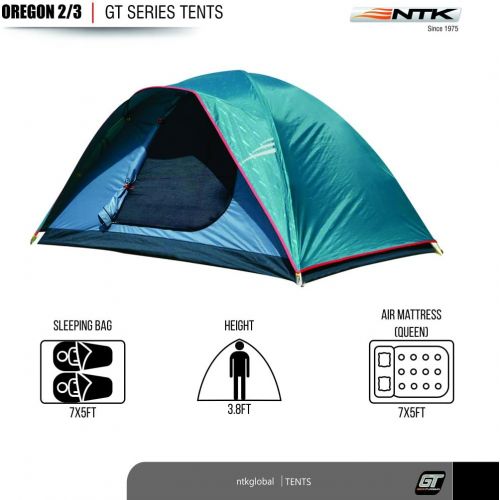  NTK Oregon GT 2 to 3 Person 5 by 7 Foot Outdoor Dome Family Camping Tent 100% Waterproof 2500mm, Easy Assembly, Durable Fabric Full Coverage Rainfly, Micro Mosquito Mesh
