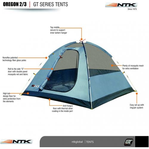  NTK Oregon GT 2 to 3 Person 5 by 7 Foot Outdoor Dome Family Camping Tent 100% Waterproof 2500mm, Easy Assembly, Durable Fabric Full Coverage Rainfly, Micro Mosquito Mesh