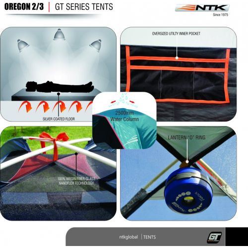  NTK Oregon GT 2 to 3 Person 5 by 7 Foot Outdoor Dome Family Camping Tent 100% Waterproof 2500mm, Easy Assembly, Durable Fabric Full Coverage Rainfly, Micro Mosquito Mesh