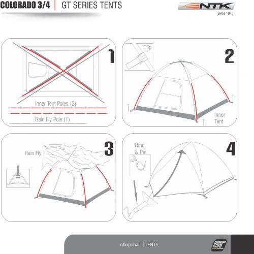  NTK Colorado GT 3 to 4 Person Outdoor Dome Family Camping Tent 100% Waterproof 2500mm, Easy Assembly, Durable Fabric Full Coverage Rainfly - Micro Mosquito Mesh, Size 6.7 x 11.5 x