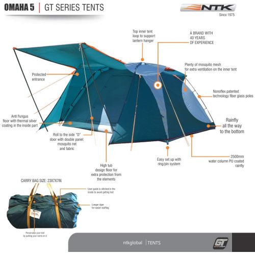  NTK Omaha GT 5 Person 9x9 Foot Outdoor Dome Family Camping Tent 100% Waterproof 2500mm, Easy Assembly, Durable Fabric Rainfly, Micro Mosquito Mesh for Extra Ventilation