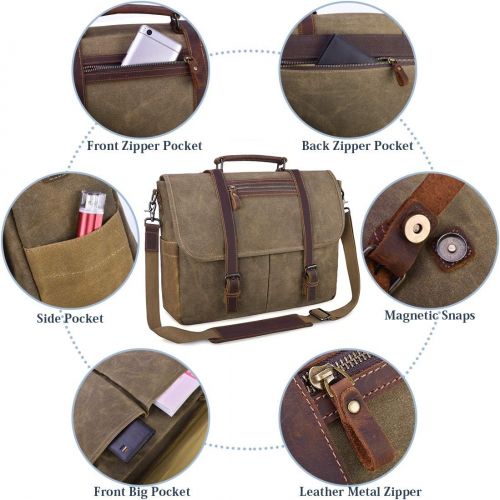  [아마존 핫딜]  [아마존핫딜]NUBILY Mens Messenger Bag 15.6 Inch Waterproof Vintage Waxed Canvas Messenger Bag Computer Laptop Briefcase Satchel Shoulder Bag (Khaki)