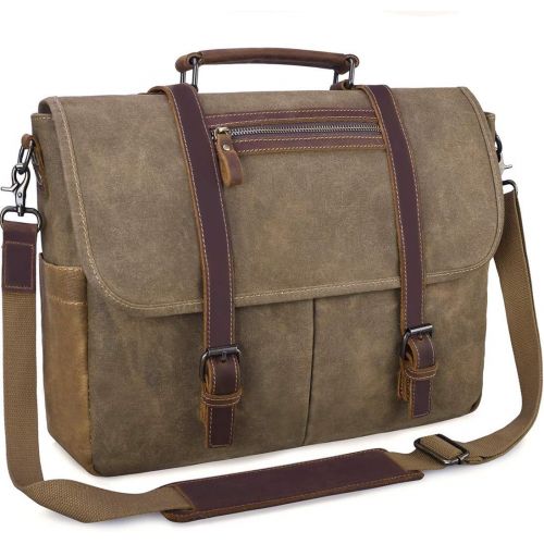  [아마존 핫딜]  [아마존핫딜]NUBILY Mens Messenger Bag 15.6 Inch Waterproof Vintage Waxed Canvas Messenger Bag Computer Laptop Briefcase Satchel Shoulder Bag (Khaki)
