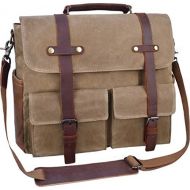 [아마존 핫딜]  [아마존핫딜]NUBILY Laptop Messenger Bag for Men 15.6 Inch Waterproof Vintage Waxed Canvas Briefcase Genuine Leather Satchel Shoulder Bag Large Retro Computer Laptop Bag,Khaki