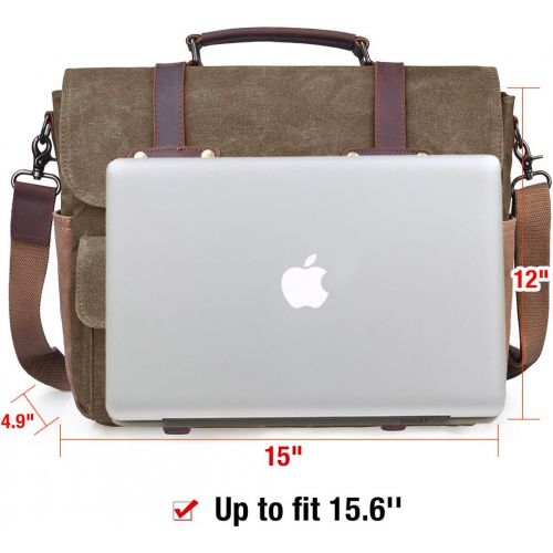  [아마존 핫딜]  [아마존핫딜]NUBILY Laptop Messenger Bag for Men 15.6 Inch Waterproof Vintage Waxed Canvas Briefcase Genuine Leather Satchel Shoulder Bag Large Retro Computer Laptop Bag,Khaki