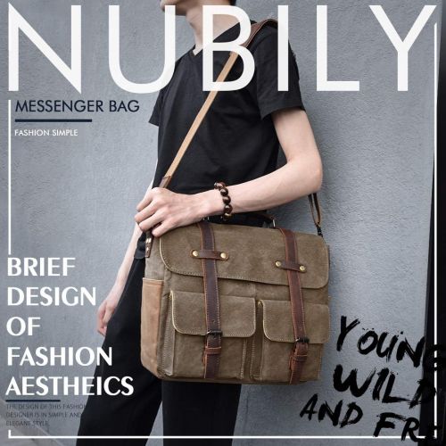  [아마존 핫딜]  [아마존핫딜]NUBILY Laptop Messenger Bag for Men 15.6 Inch Waterproof Vintage Waxed Canvas Briefcase Genuine Leather Satchel Shoulder Bag Large Retro Computer Laptop Bag,Khaki