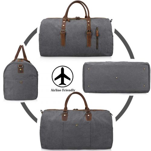  NUBILY Travel Duffel Bag Large Canvas Duffle Bag for Men Women Leather Weekender Overnight Bag Carryon Weekend Bag Grey